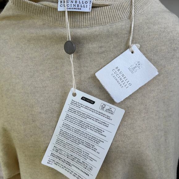 *NEW* Brunello Cucinelli Cashmere Silk Monili Large Sweater Wool Tan Knit Jumper - Picture 10 of 13
